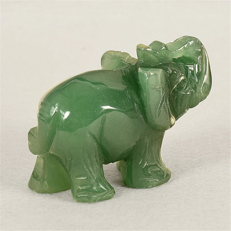 Estatua de Jade de Aventurina verde, estatua de elefante de la suerte, fortuna, Feng Shui, adorno de oficina, piedras curativas de Chakra, decoración