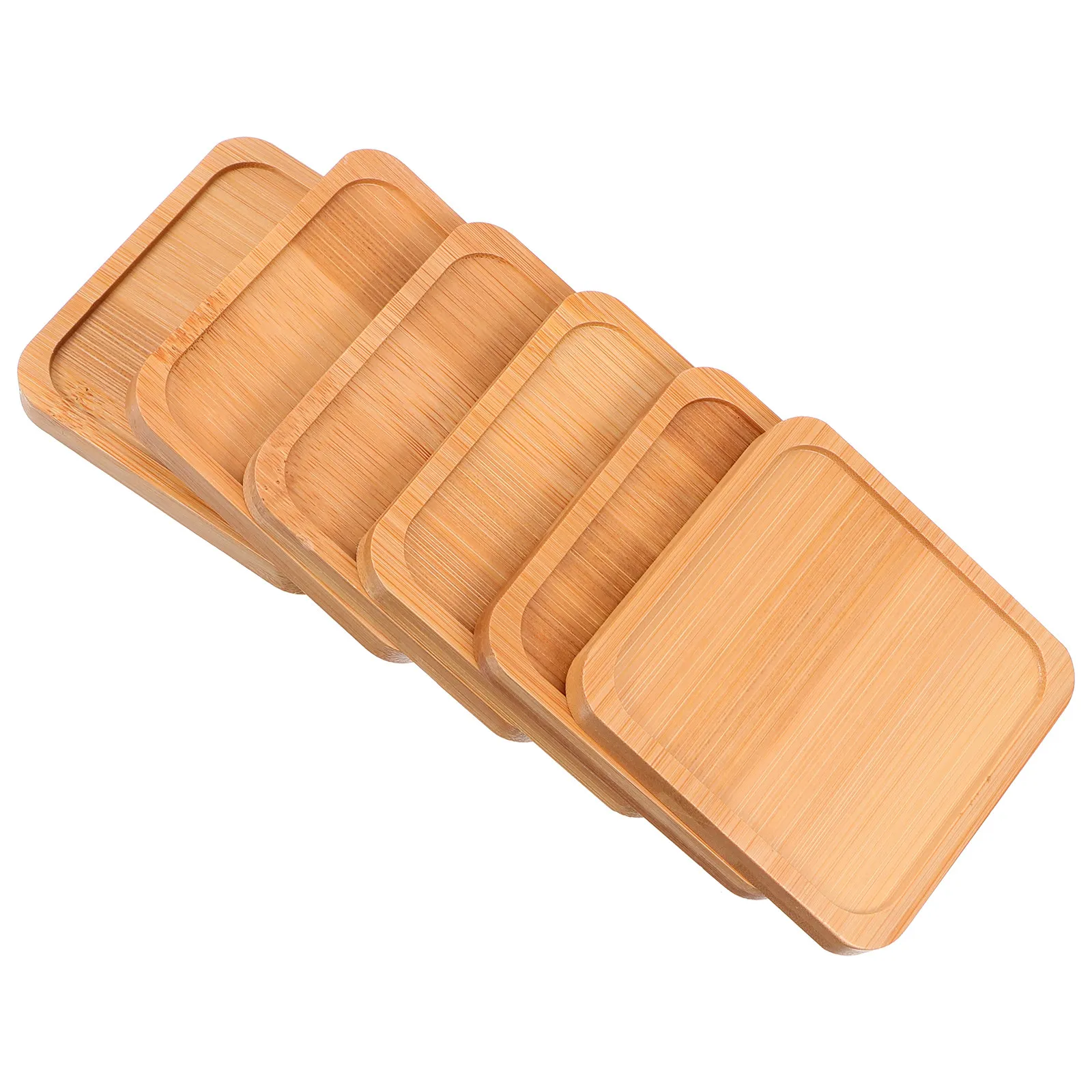 6Pcs Bamboo Plant Pot Saucers Square Flower Pot Trays Support Plants Prevent Water Spills Easy Clean Garden Accessories