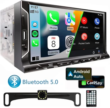7 Polegada hd tela de toque rádio do carro 2 din carplay android auto estéreo do carro com câmera backup bluetooth espelho link fm aux entrada