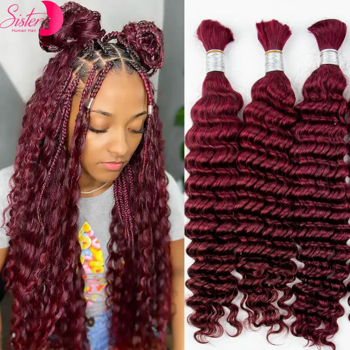 Deep Wave Bulk Human Hair for Boho Braids No Weft 100% Virgin Human Hair Bulk for Braiding Curly Extension Bundles for Women