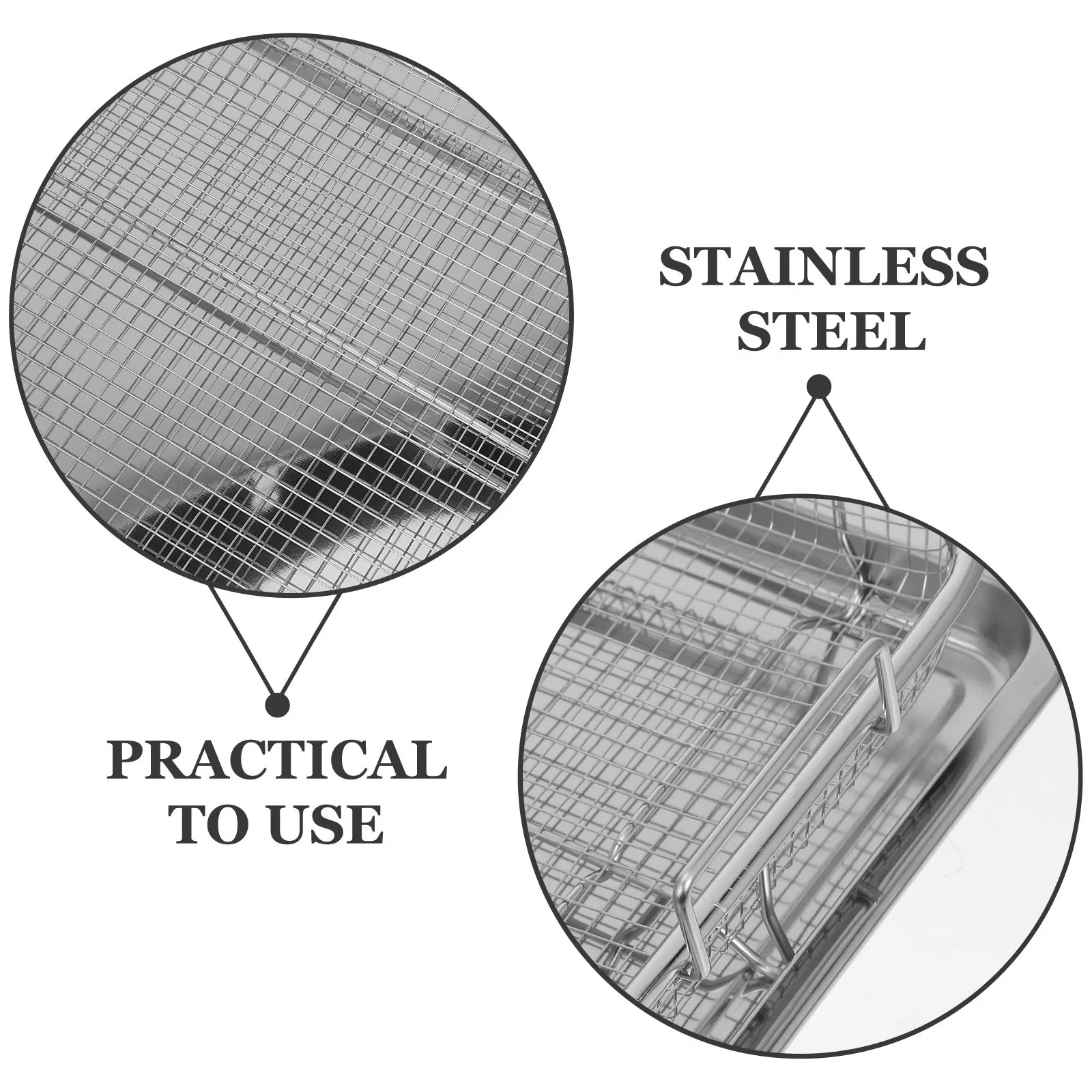 2Pcs Stainless Steel Air Fryer Basket Oven Baking Roasting Tray Bbq Grill Tray Crispy Fries Chicken Bacon Accessories
