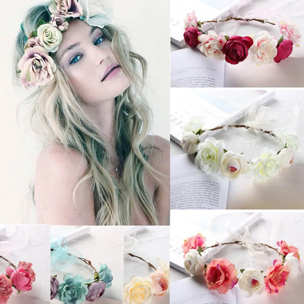 

Bohemian Floral Headband Lightweight Flower Hair Hoop Bridal Wedding Party Accessory Festival Carnival Masquerade Photo Props