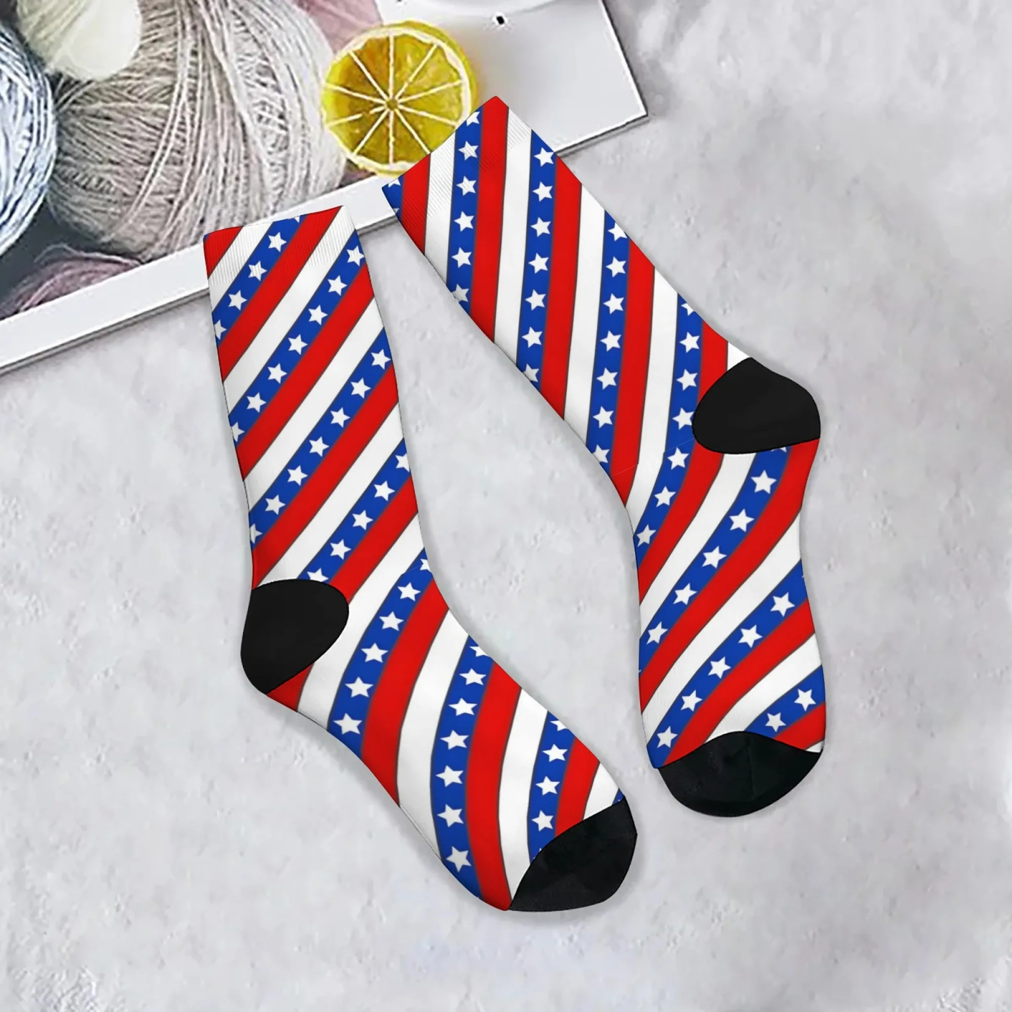 Trendige Socken mit Sternenstreifen, bequem, atmungsaktiv, rutschfest, lässig, Sportsocken, Neuheit, Hip-Hop, lustig, fröhliche Crew-Socken, Unisex-Geschenk