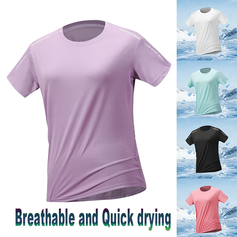 Quick-Drying Ice Silk T-Shirt Short-Sleeved Round Neck Top Light Simple Summer Fitness Loose Couple's Sportswear