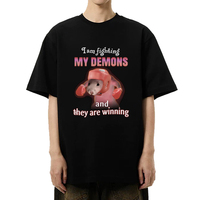 2025 Funny I Am Fighting My Demons and The Are Winning Rat Meme T shirt Unisex Casual short sleeve T-shirts Men Women Cotton Top