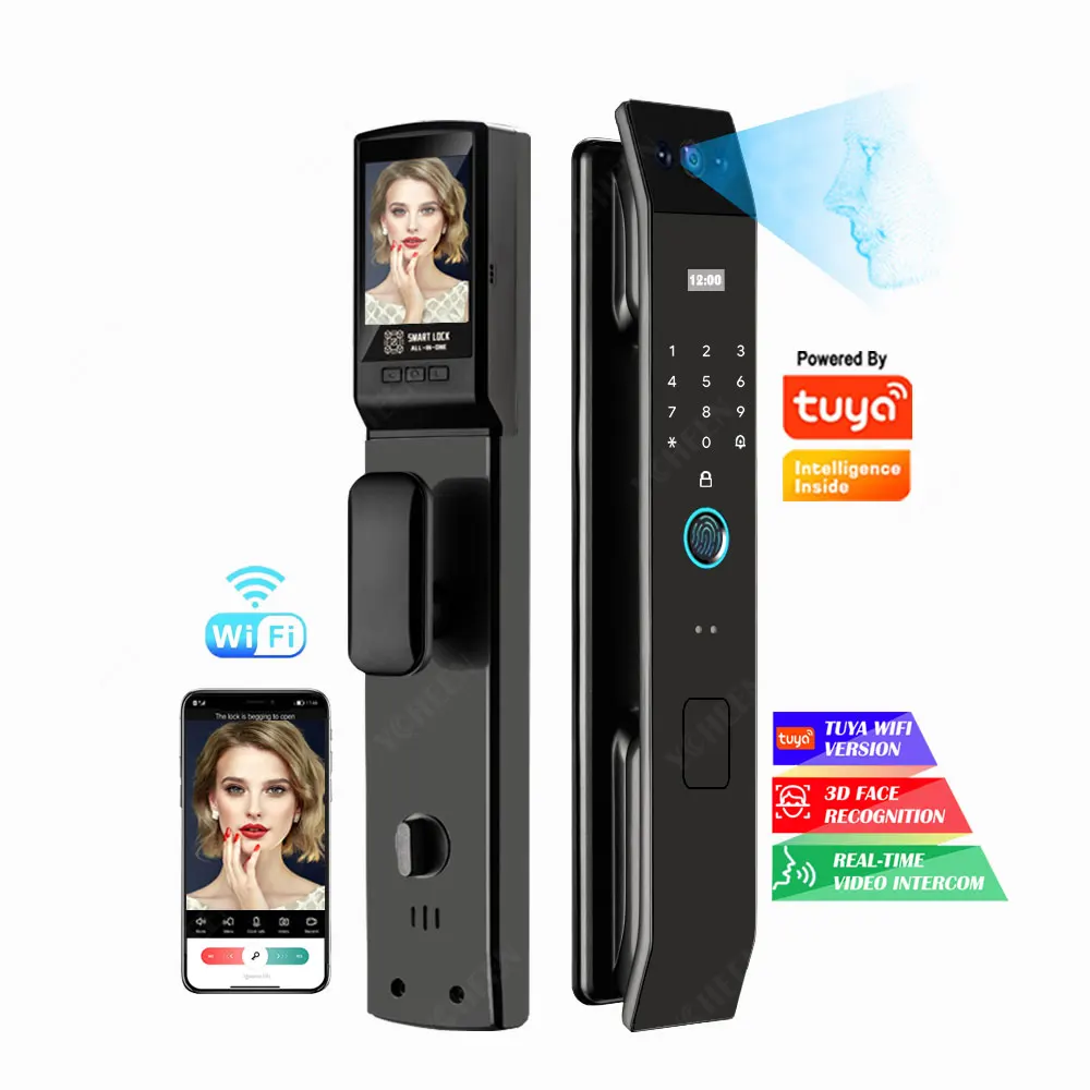 

Video Intercom Tuya Wifi Smart Digital Door Lock 3d Face Recognition Fingerprint Intelligent Lock Key Card Code Electronic Lock