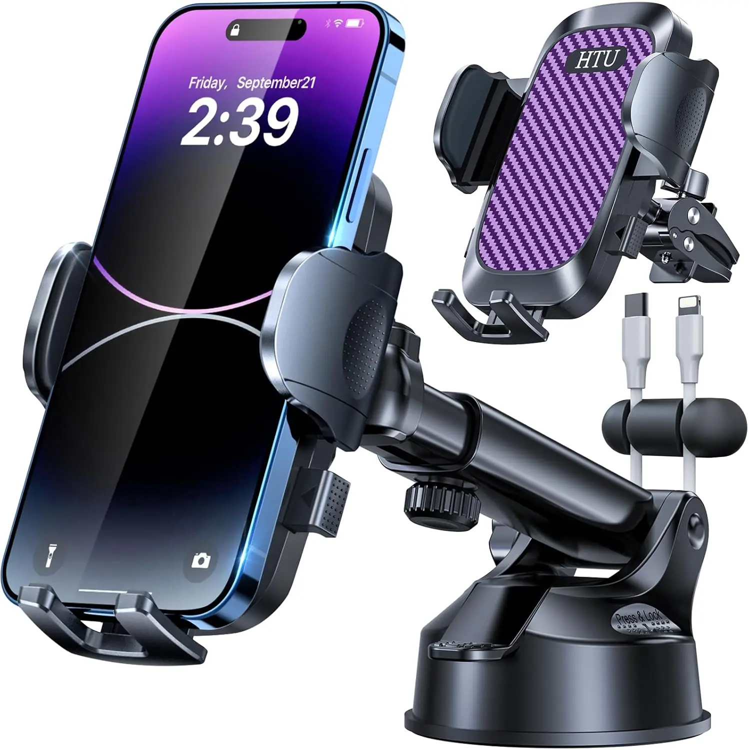 

Military-Grade Car Phone Holder with 5-in-1 Mount, 100+LBS Suction, 360 Rotation for iPhone Android, Purple