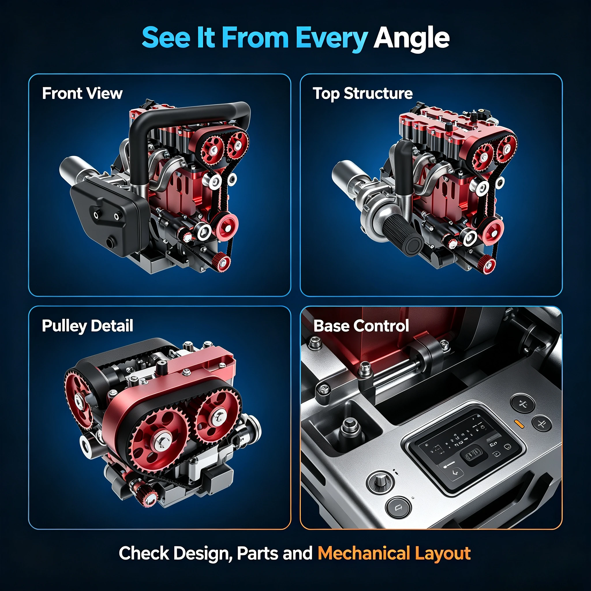 D6S Twin Cams Water Cooled Steam Engine Four Valve Turbo Independent Lubrication RC Vehicle Refit Parts Desktop Machinery Displa