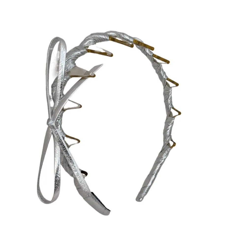 

Sweet Non-Slip Bow Headband U-shaped Plastic Wave Hair Band Headwear Women Hair Hoop PU Leather Hairband Face Wash