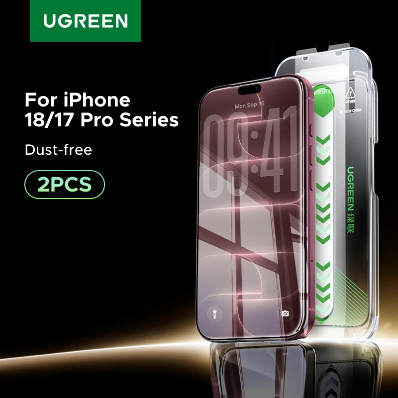 Protetor de Tela UGREEN (2 Peças) Anti-Poeira para iPhone 18 17 Pro Max, Película de Vidro Temperado para iPhone 18 Pro 17 Pro
