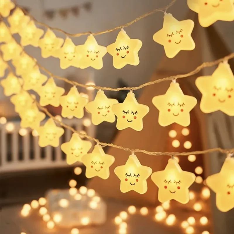 LED String Fairy Lights Garland Patio Crack Star Lamp Rainbow Christmas Birthday Holiday Bedroom Lighting Outdoor Decoration