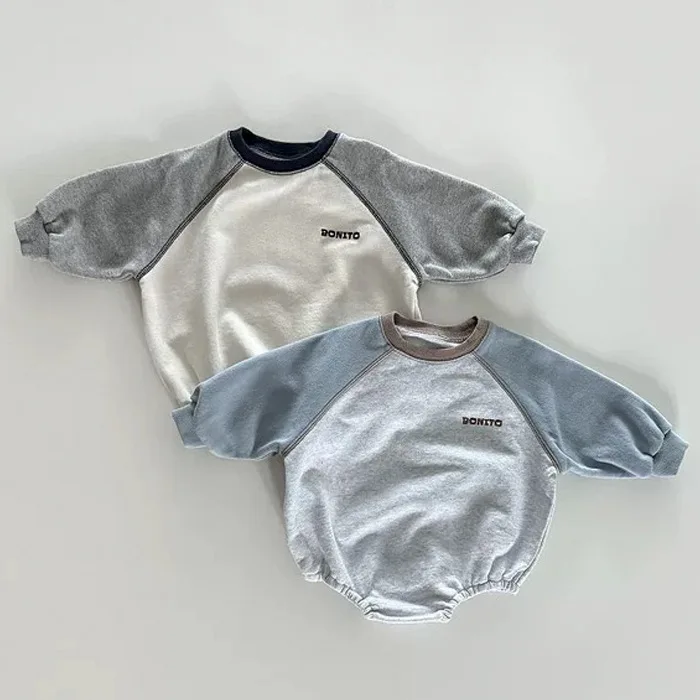 YBFSKID Spring Newborn Boys Rompers Cotton Spliced Kids Baby Boys Long Sleeve Jumpsuits Loose Letter Toddler 6-24M Boys Onesies