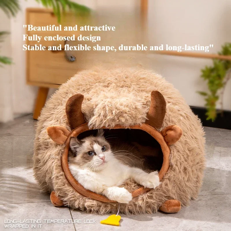 

Soft Plush Semi Enclosed Cat Nest Winter Warm Pet Bed Four Seasons Comfortable Pet Nest For Cat And Small Dog Round Cat Bed