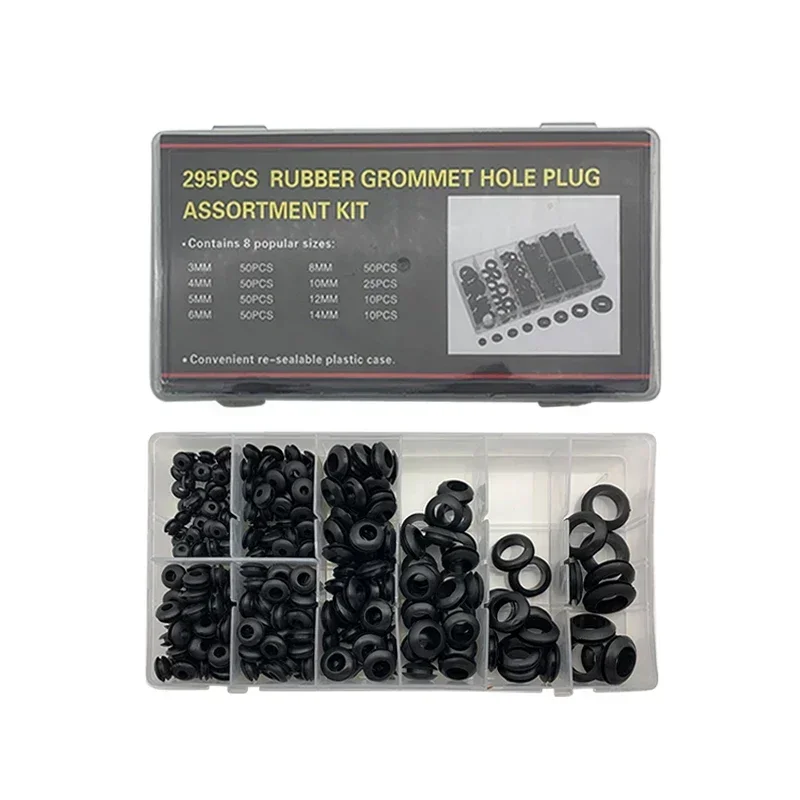 295 STKS Maat 3mm ~ 14mm Isolerende Zwarte Rubberen Grommet Kit Vlamvertragende Stofdicht Gat Stekkers Ringen voor Automotive Industriële