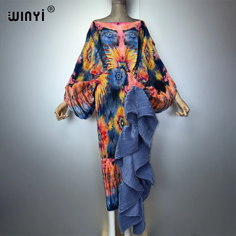 WINYI Women's Pleated Slim High-Fork Dress Fashion Beach Cover-Up Muslim Kaftan Abaya Dubai Luxury Long Evening Gown
