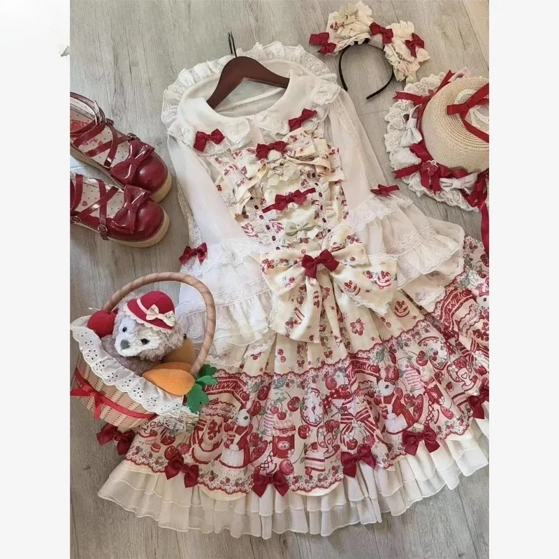 

Summer New High Waist Slimming Birthday Party Sleeveless Dresses for Women New Lolita Cute Sweet Girl Printed JSK Dress