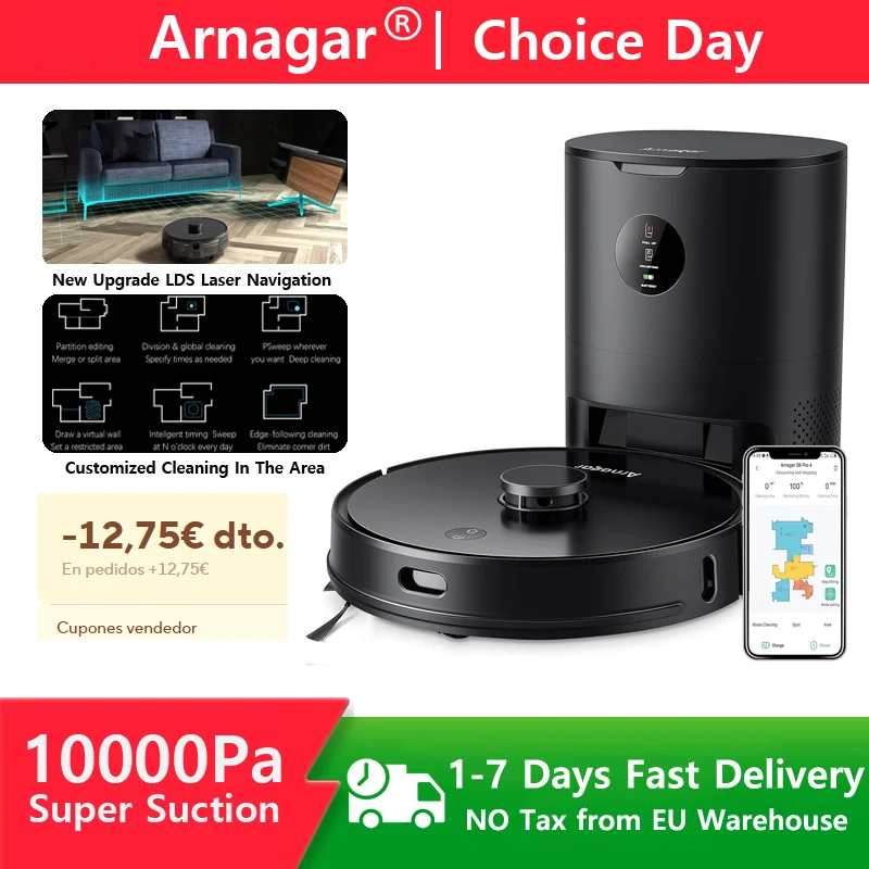 Arnagar S8 PRO Robotstofzuiger Sweep & Mop Cleaner 10000Pa LDS 5200mAh Batterij APP voor thuis Schoon stof verzamelen
