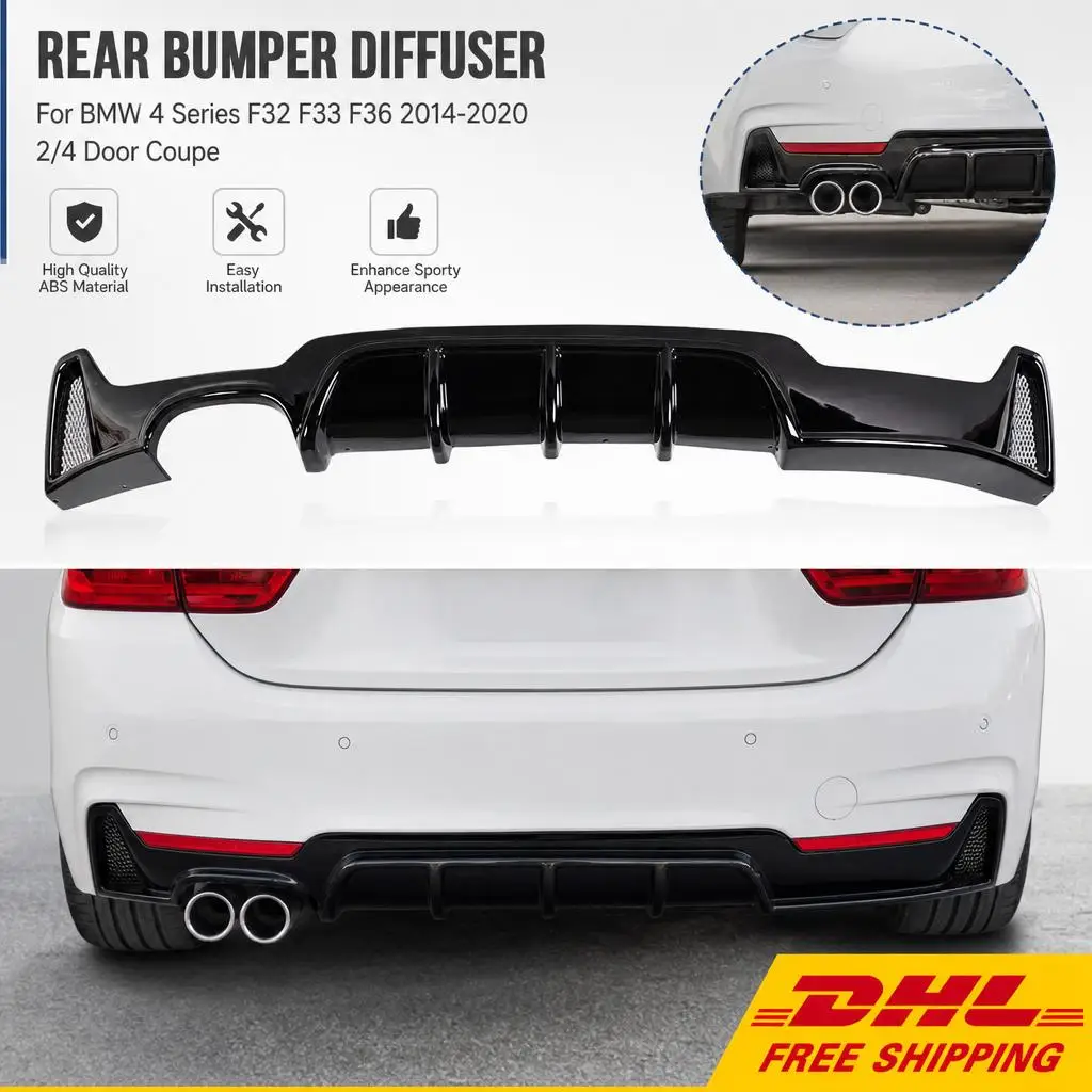 Heckdiffusor für BMW 4er Serie F32 F33 F36 2014-2020 2- und 4-Türer Coupé, Hochglanz-Schwarz Diffusor-Splitter-Lippe