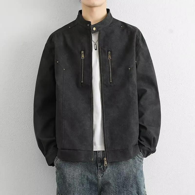 Men’s American Style PU Leather Jacket Loose Fit Youth Streetwear Casual Autumn Outerwear