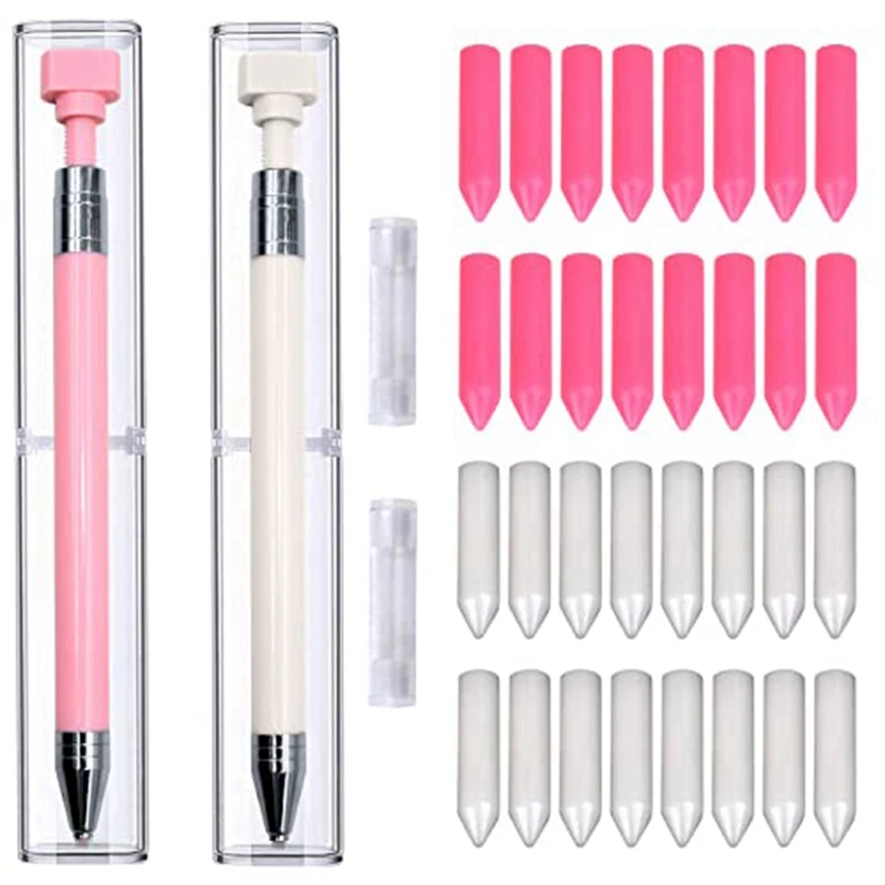 34 Pcs Diamond Painting Pens Set Kit 2 Pcs Refillable Wax Pen With 32 Pcs Wax (Pink & White)