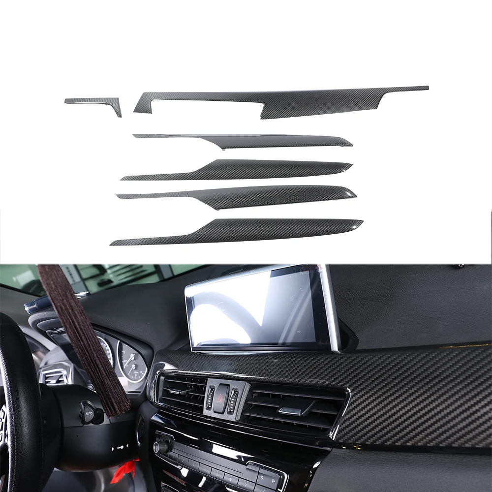 6PCS Dry Carbon Interior Kits Dashboard Decoration Cover Door Handle Trim For BMW X1 2016-2018