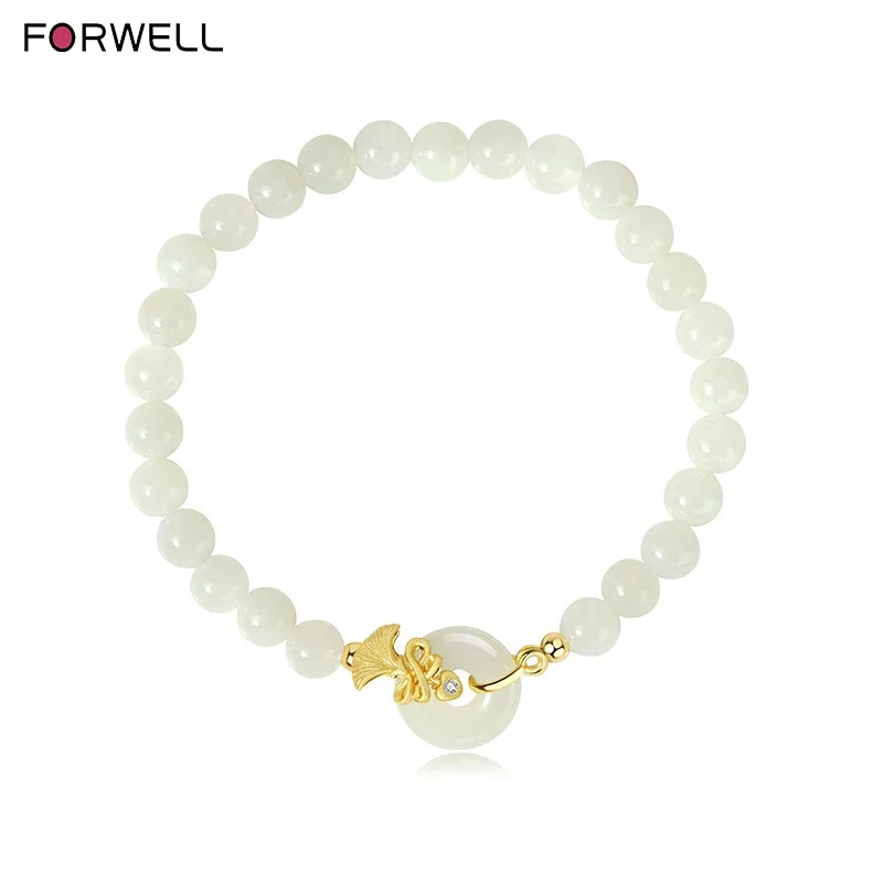 

FORWELL Natural Hetian Jade Retro Bracelet Multi-Layer Bead Handmade Jewelry Strand for Mom Wedding Party Gift