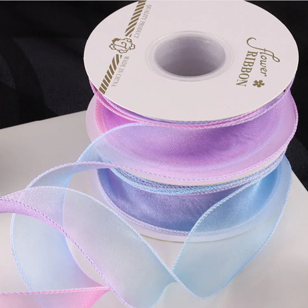40mm/5m Colourful Gradient Fishtail Yarn Ribbon Fantasy Mesh Ribbon For Baby Shower Gift Wrapping Hair Corsages DIY Crafts view 5