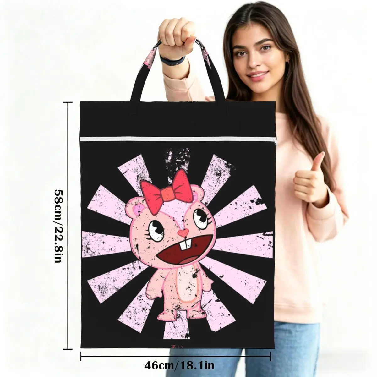 Giggles Japanese Happy Tree Friends Travel Laundry Bag Waterproof Reusable Dirty Clothes Pouch Gym Yoga Vacation Washing Basket