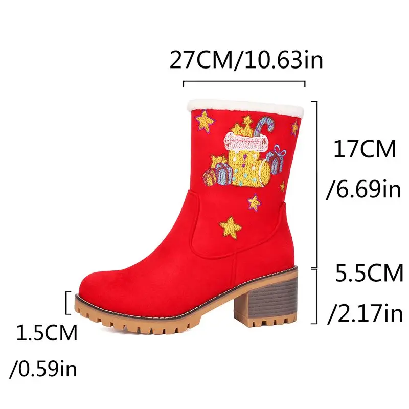 ASILETO Brand Warm Plush Women Snow Boots Round Toe Flock Suede 5.5cm Chunky Heels Zip Big Size 43 44 Party Mid Calf Bota Fall