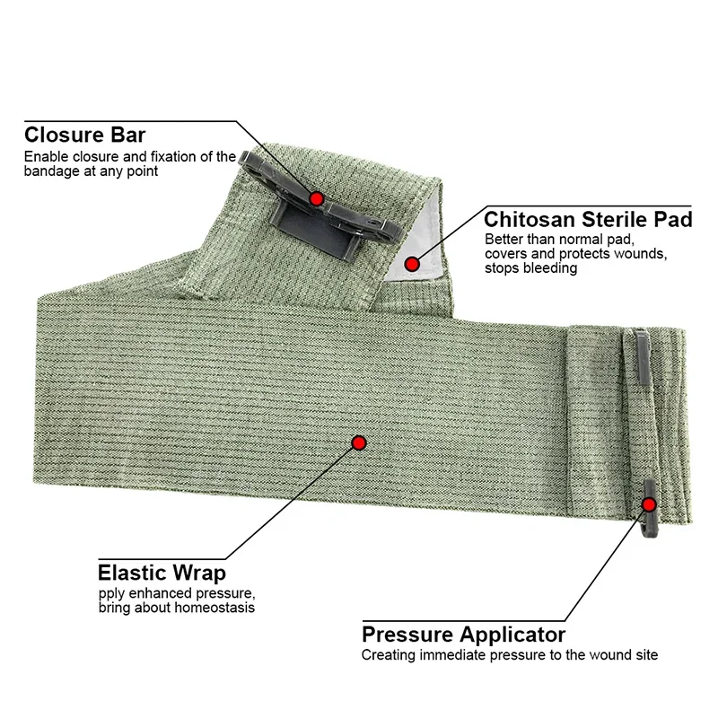 4-6 Inch Emergency Training Trauma Hemostasis Vacuum Plus Compression Israeli Tactical Bandage Pressurized User External Strap