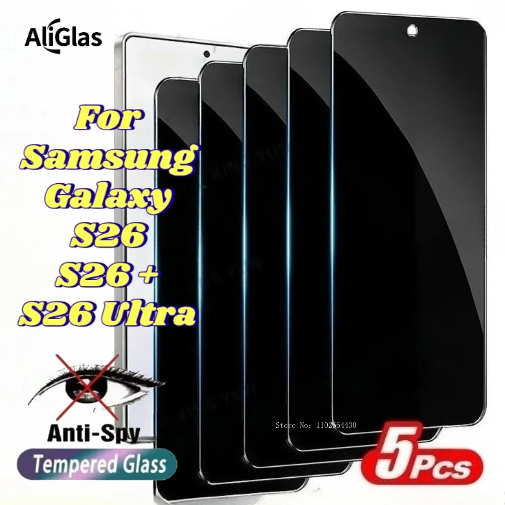 

5 Pieces Privacy Screen Protectors for Samsung Galaxy S26+ S26 Ultra Anti-Peep Tempered Glass Film For Samsung S26 9H Hardness