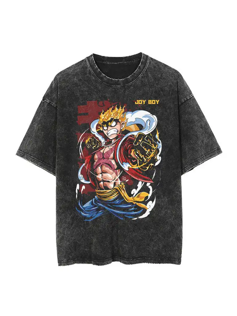 

Цельная винтажная стираная футболка Joy Boy Luffy с рисунком аниме, мужская летняя мода 2026, трендовая уличная одежда в стиле Харадзюку большого размера