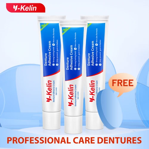 Crema adhesiva para dentadura Y-Kelin, 120 gramos (40g x 3 paquetes), pegamento fuerte para prótesis de dentadura, regalo falso extraíble para personas mayores