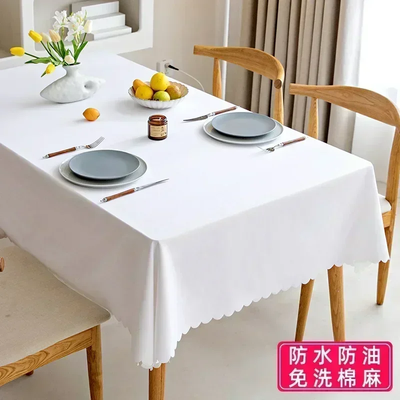 

Spot Color linen fabric tablecloth table waterproof high-class feeling light luxury hotel Cotton Mat Tablecloth skyblue