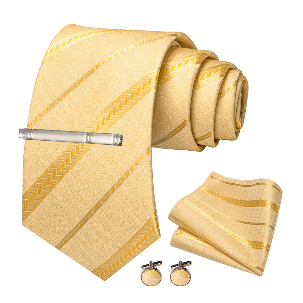 JEMYGINS Mode Männer Krawatte Luxus Gelb Gold Striped Plaid Seide Hochzeit Krawatte Für Männer Hanky Manschettenknopf Krawatte Set Bussiness Party geschenk – Detail 11