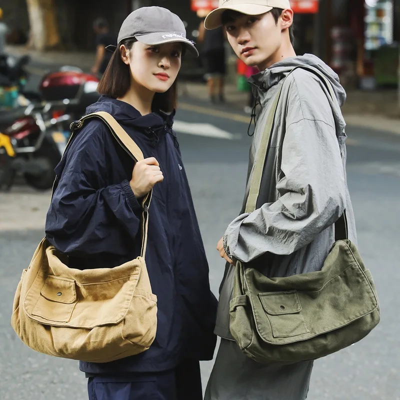 Casual Canvas Messenger Bag Versatile Flip Large Capacity Shoulder Book Bags For Student Adjustable Crossbody bags For Men Women