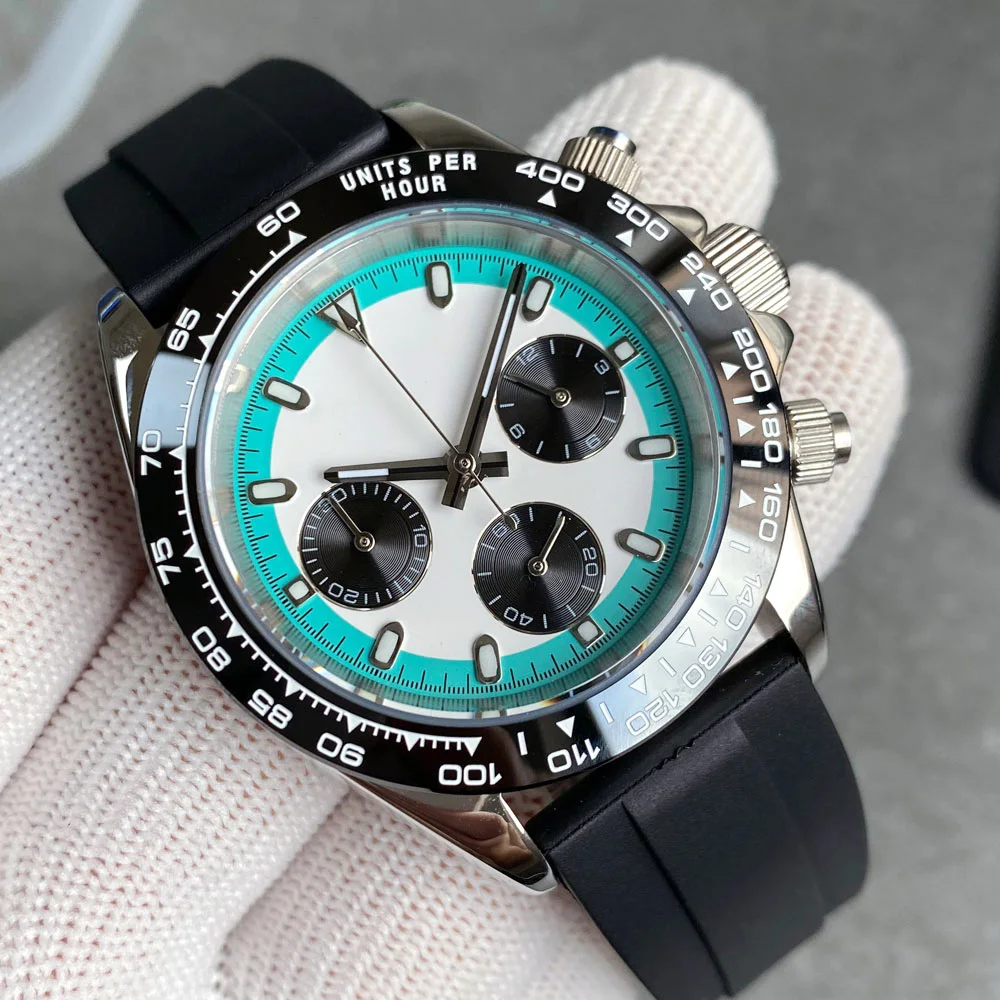 

Nologo VK63 Quartz Men Watch Three-Eyes Dial Sapphire Crystal Silicone Band Chronograph Wristwatch