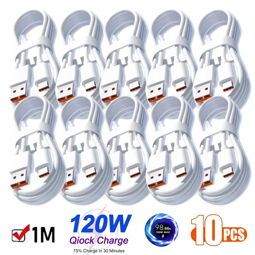

10PCS Quick Charging Cable 120W 6A USB A To Type C Fast Charger High-speed Data Transfer Wire Cords for Xiaomi for Huawei