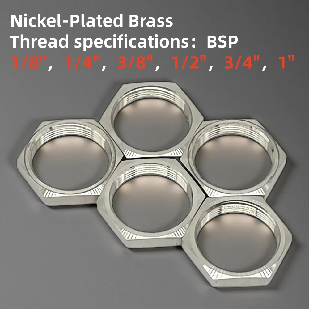 5Pcs Nickel-Plated Brass Hex Lock Nuts Pipe Fitting Flange Nut 1/8 1/4 3/8 1/2 3/4 1