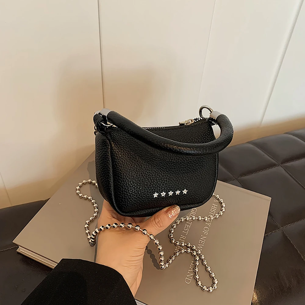 Women Chains Crossbody Bags Small Handbags for Wallets Phone High Quality Pu Leather Stars Design Trendy Single Shoulder Bag