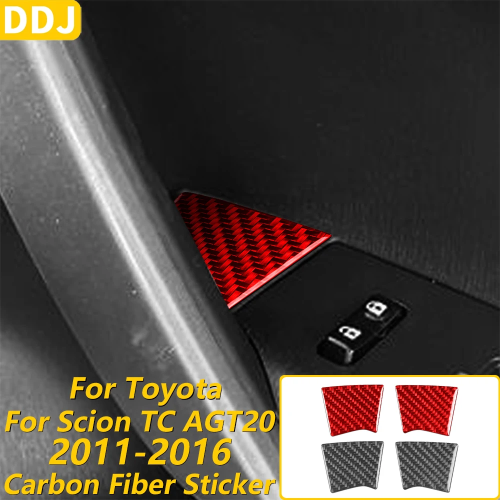 Pour Toyota Scion TC AGT20 2011-2016, garniture de panneau de levier de lève-vitre et d'accoudoir en fibre de carbone rouge, accessoires de décoration automobile, autocollant.