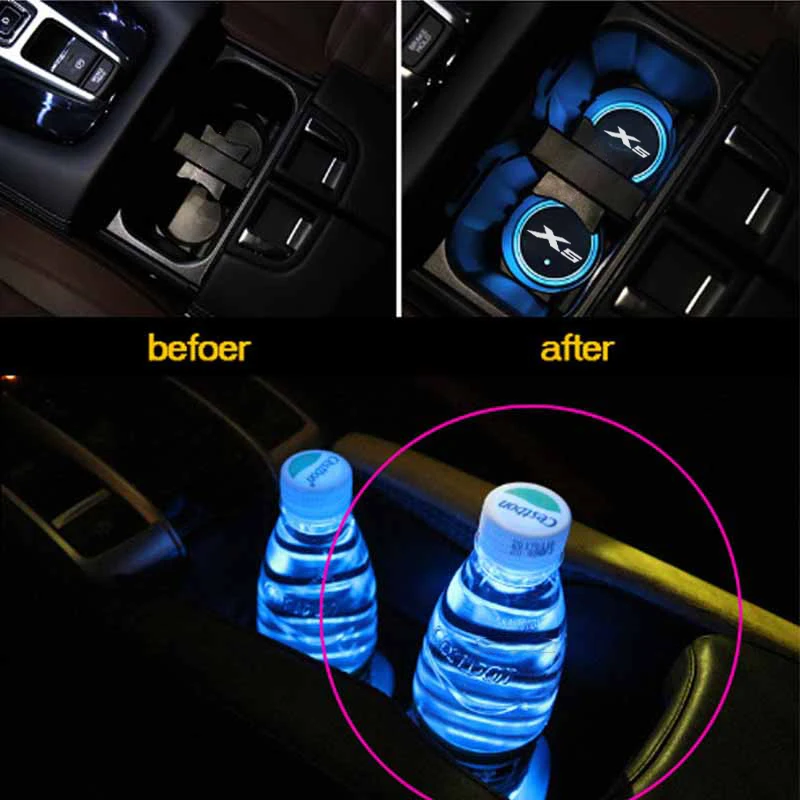 Universal Car Cup Holder Coaster for Bmw X5 f15 g05 e53 with 7 Colors Changing USB Charging Waterproof Cup Pad Atmosphere Lamps