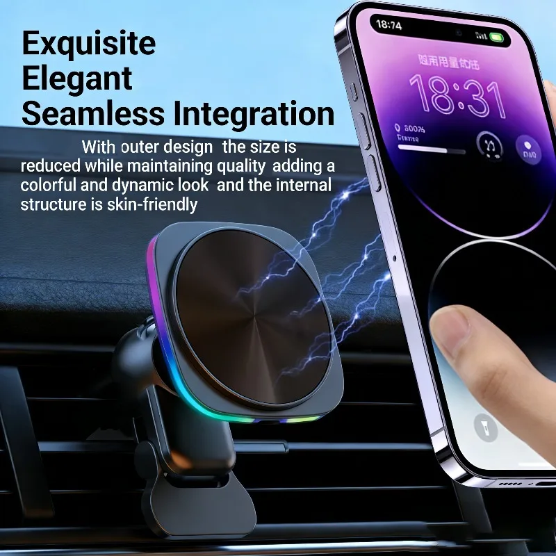 

Magnetic Car Wireless Charger with LED Light 360 Degree Rotation Stable Adsorption For iPhone 17 Pro Max Fast Charging Station