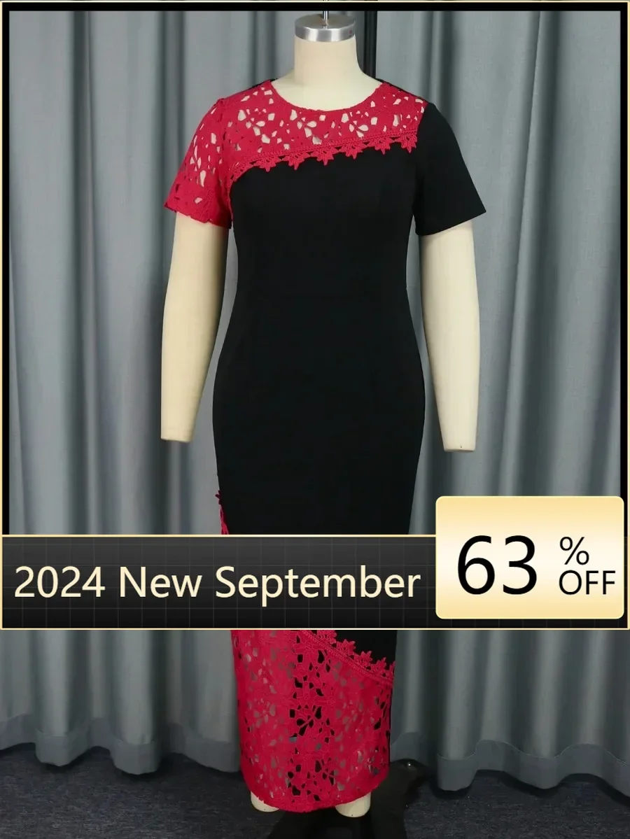 Customized Bodycon Lace Dresses for Ladies O Neck Short Sleeve Slim Fit Patchwork Women Midi Evening Cocktail Event Party Gowns