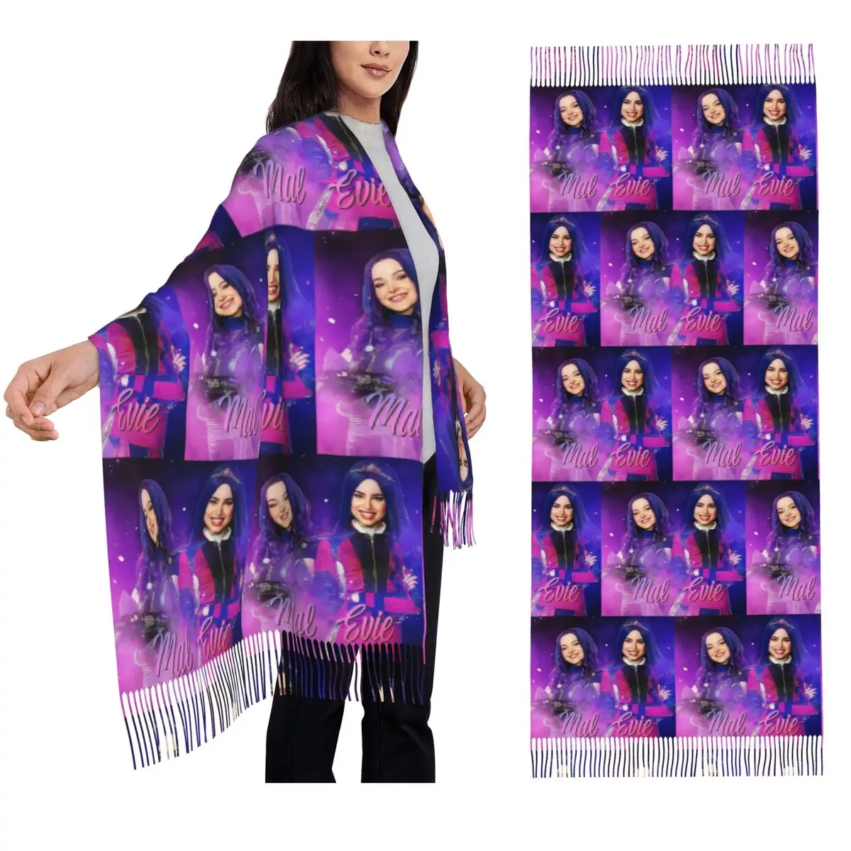 

Mal And Evie - шарф с потомками, шарфы с кисточками для женщин, мягкие теплые шали и накидки, длинная осенне-зимняя шаль