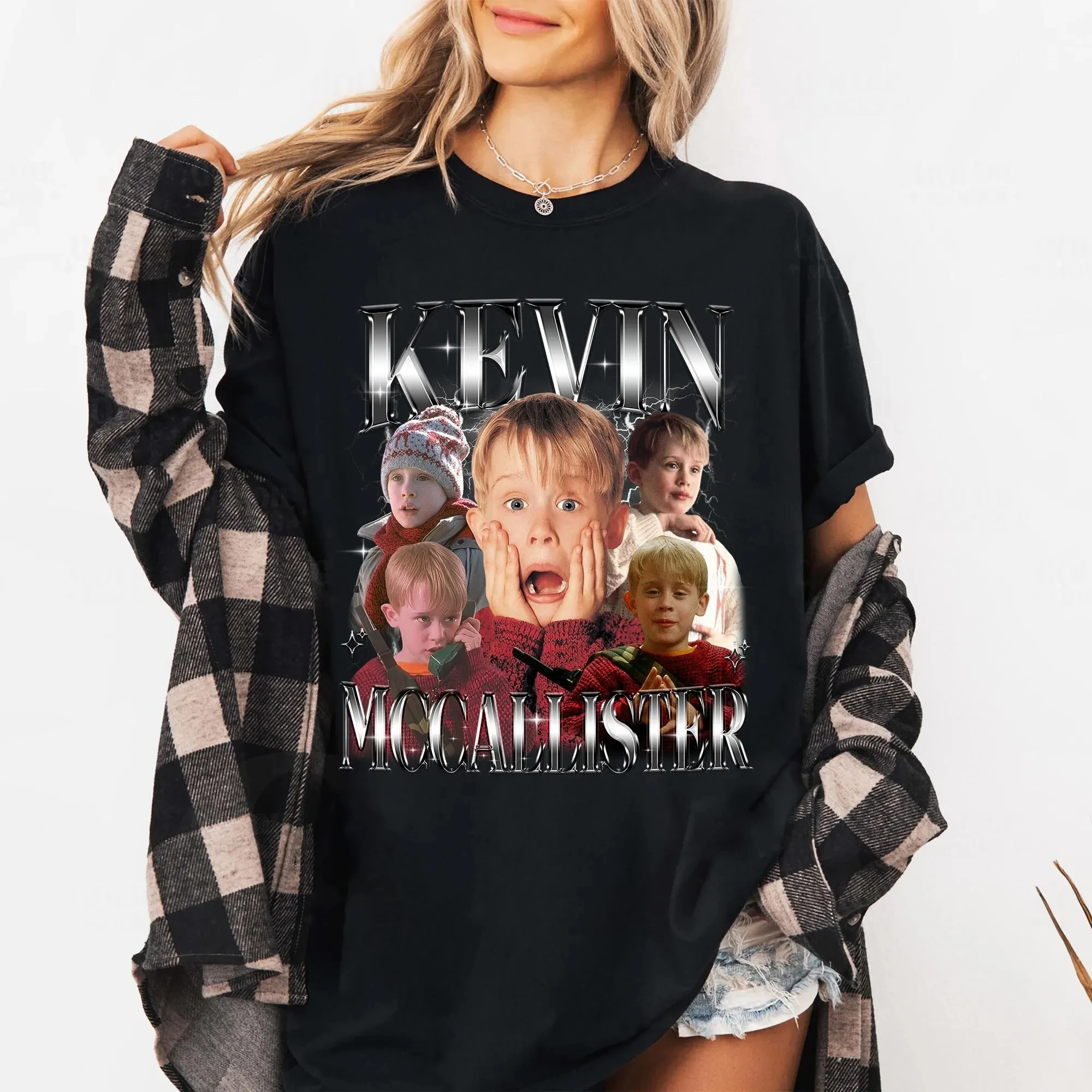 

Home Alone Movie Shirt Kevin McCallister 90s Christmas Graphic Summer Men's and Women's Loose and Breathable T-shirt Top