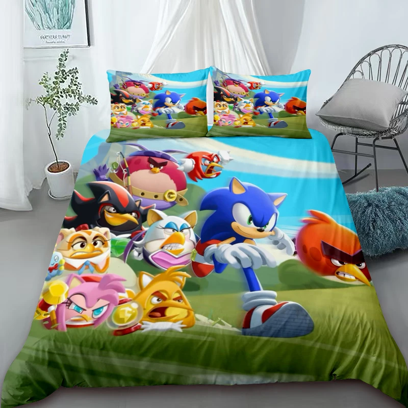 

Пододеяльник Sonic для детей, комплект постельного белья в стиле аниме, комплект пододеяльников с 2 наволочками, мягкий и удобный декор для детской спальни
