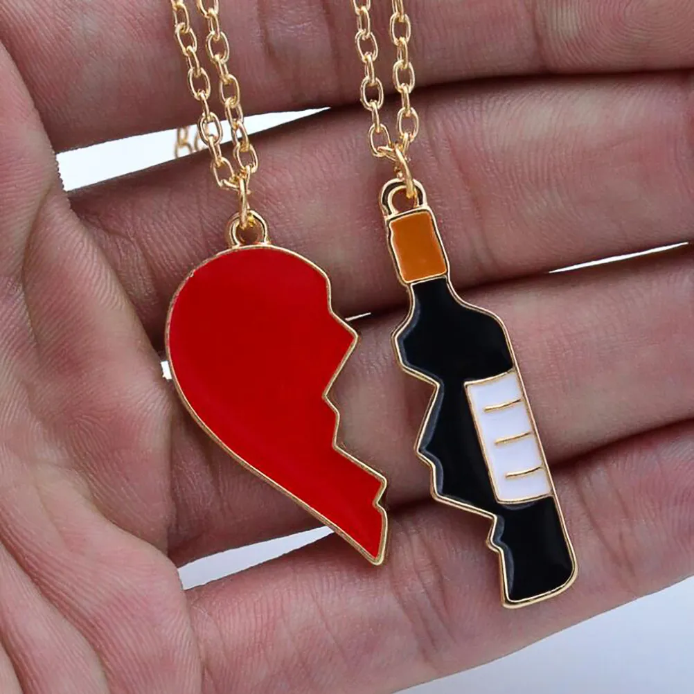 4Pcs Alloy Heart Necklace Bottle Shape Pendant Set Creative Meaning Health Awareness Plated Color Oil Drop Process Stylish Gift