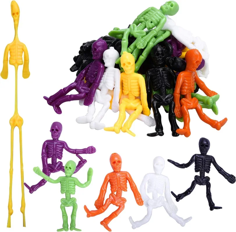 24PCS Stretchy Skeletons Toys Stretchable Skeletons Halloween Birthday Party Favors Classroom Prizes Toy Stress anxiety Relief