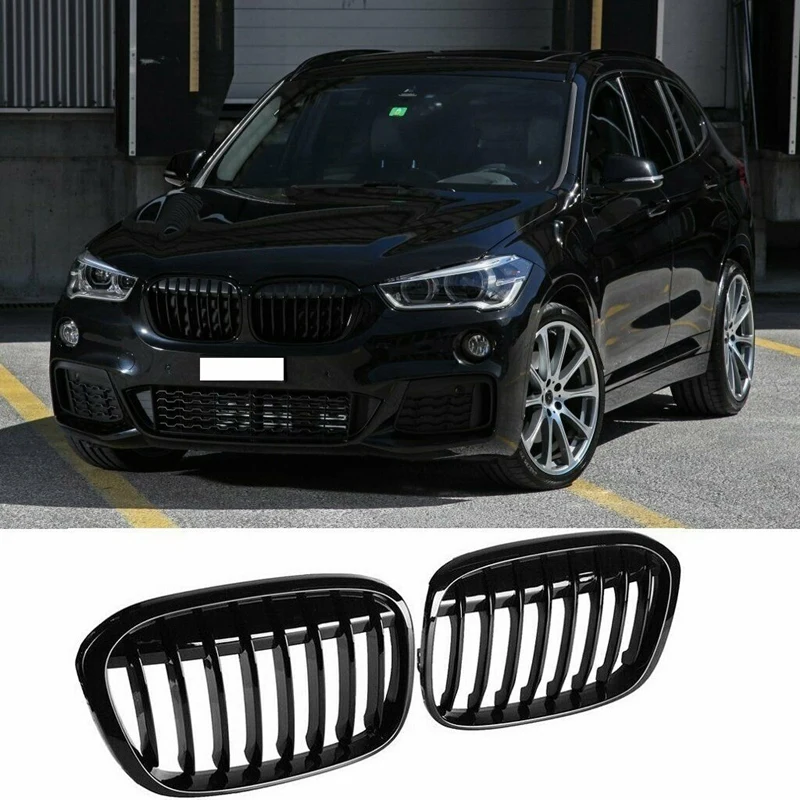 

New-Gloss Black Front Bumper Kidney Grill Grilles For BMW X1 F48 F49 2016-2019 51117383363 51117383364
